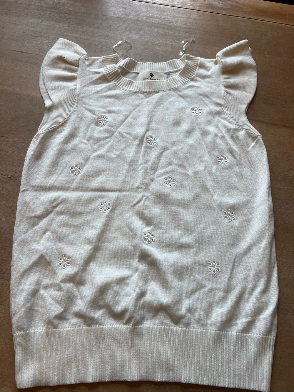White Floral Embroidered Flutter Sleeve Sweater